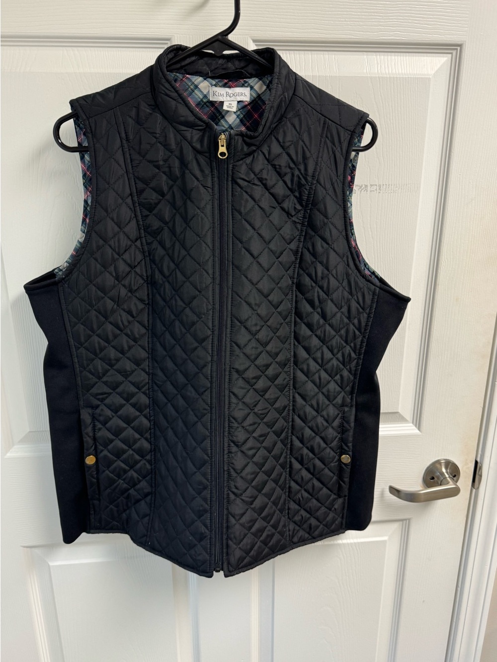 Kim Rogers Black Quilted Full Zip-Front Vest Outerwear Mock Neck Sleeveless XL